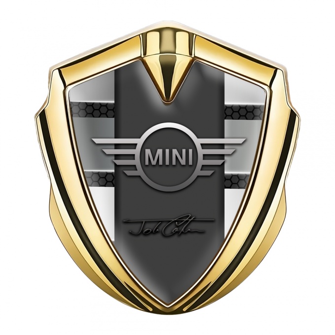 Mini Cooper Tuning Emblem Self Adhesive Gold Hex John Cooper Signature