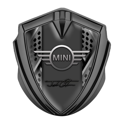 Mini Cooper 3D Car Metal Emblem Graphite Grey Panels John Cooper Signature