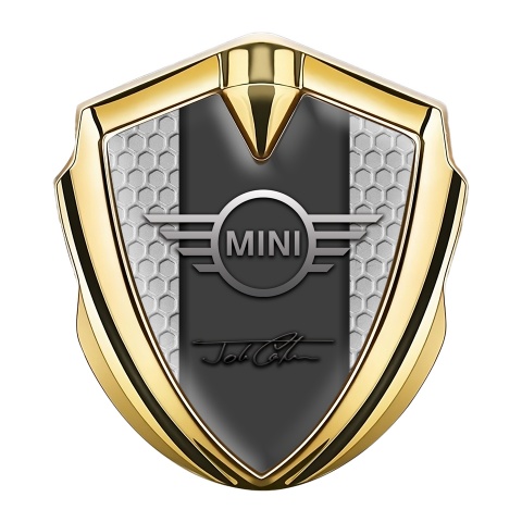 Mini Cooper Fender Emblem Badge Gold Grey Hex John Cooper Signature