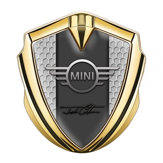 Mini Cooper Fender Emblem Badge Gold Grey Hex John Cooper Signature