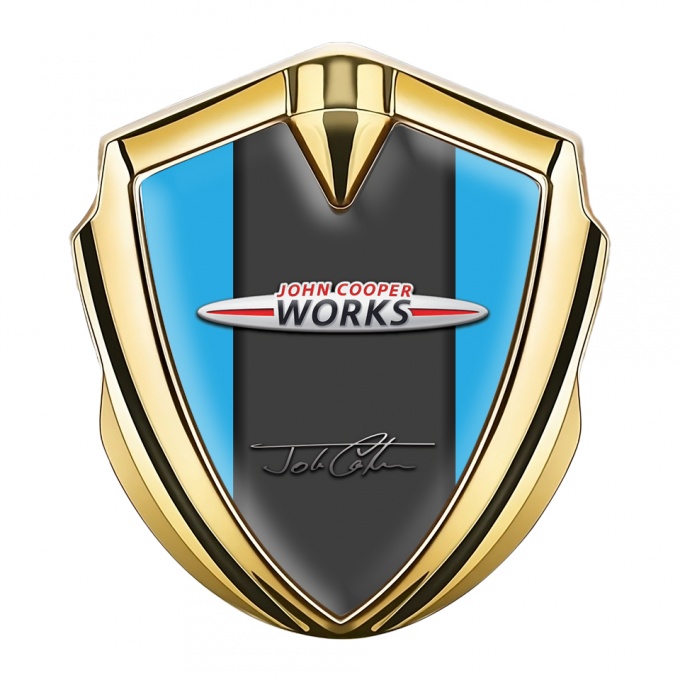 Mini Cooper Fender Emblem Badge Gold Blue Prop John Cooper Works