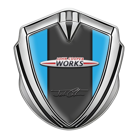 Mini Cooper Fender Emblem Badge Silver Blue Prop John Cooper Works