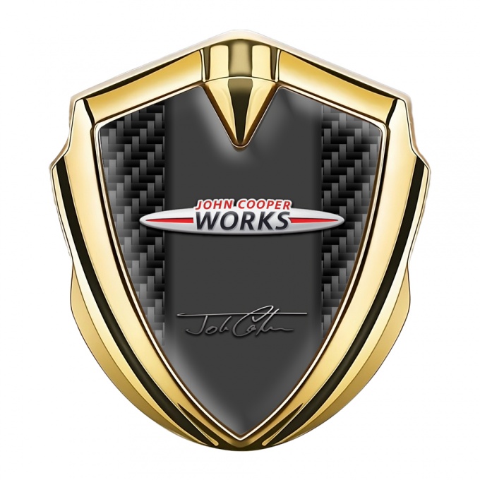Mini Cooper Trunk Metal Badge Gold Carbon Base John Cooper Works