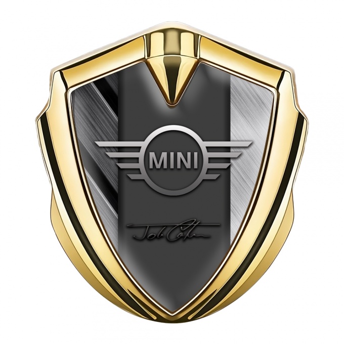 Mini Cooper 3D Car Metal Emblem Gold Greyscale Slabs John Cooper Signature