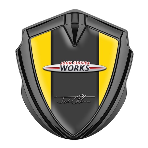 Mini Cooper Trunk Emblem Badge Graphite Yellow Base John Cooper Works