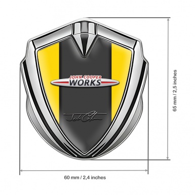 Mini Cooper Trunk Emblem Badge Silver Yellow Base John Cooper Works
