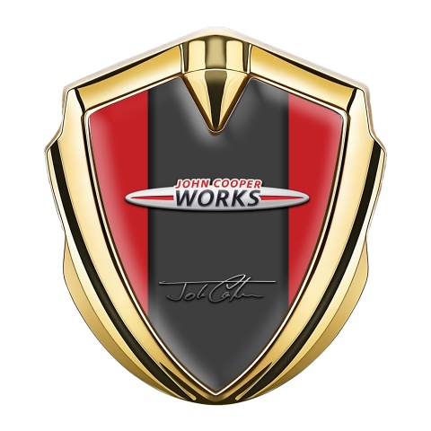 Mini Cooper Fender Emblem Badge Gold Red Base John Cooper Works