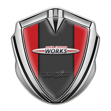 Mini Cooper Fender Emblem Badge Silver Red Base John Cooper Works