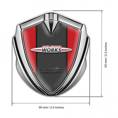 Mini Cooper Fender Emblem Badge Silver Red Base John Cooper Works