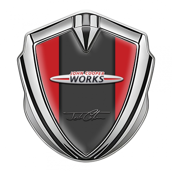 Mini Cooper Fender Emblem Badge Silver Red Base John Cooper Works