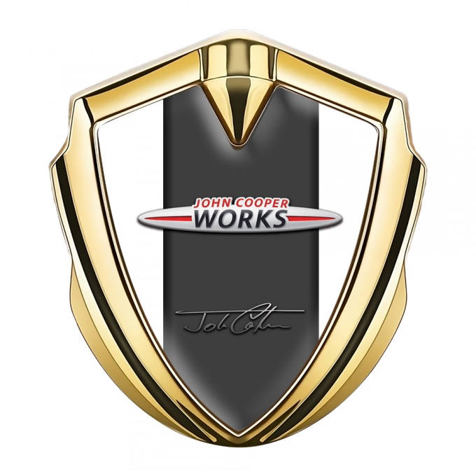 Mini Cooper Fender Emblem Badge Gold White Base John Cooper Works