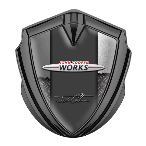 Mini Cooper Fender Metal Emblem Graphite Torn Effect John Cooper Signature