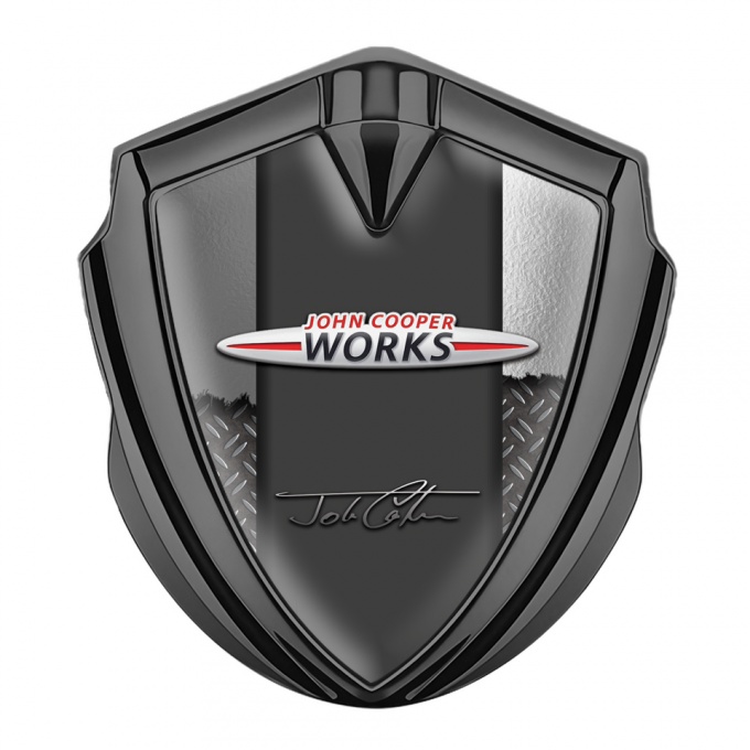 Mini Cooper Fender Metal Emblem Graphite Torn Effect John Cooper Signature