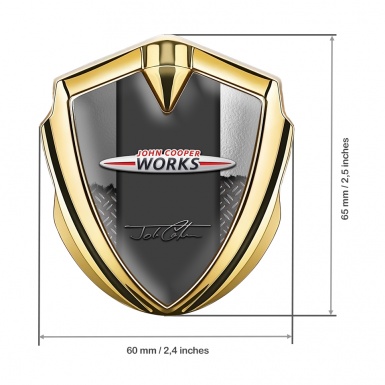 Mini Cooper Fender Metal Emblem Gold Torn Effect John Cooper Signature