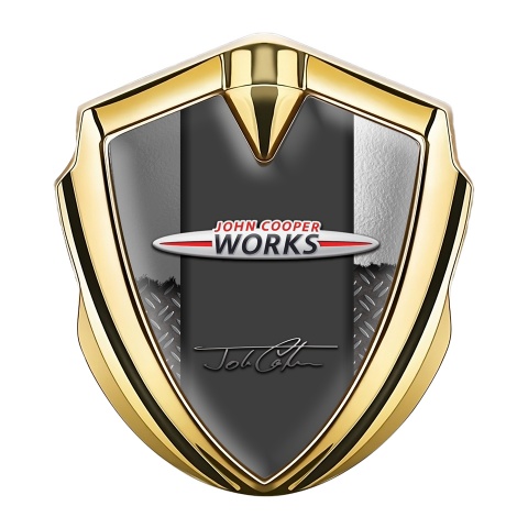 Mini Cooper Fender Metal Emblem Gold Torn Effect John Cooper Signature