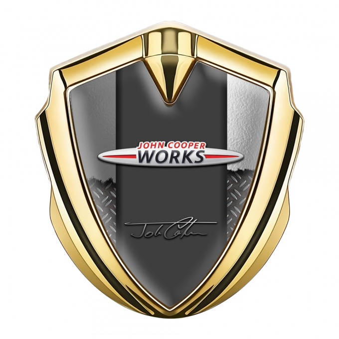 Mini Cooper Fender Metal Emblem Gold Torn Effect John Cooper Signature