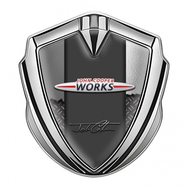 Mini Cooper Fender Metal Emblem Silver Torn Effect John Cooper Signature