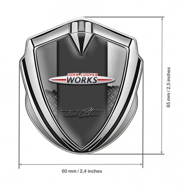 Mini Cooper Fender Metal Emblem Silver Torn Effect John Cooper Signature