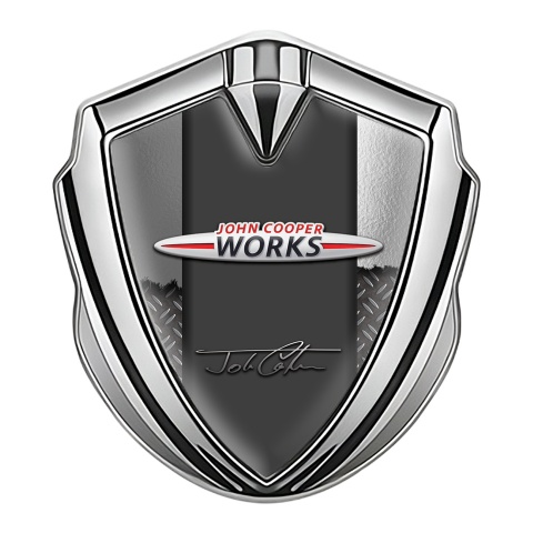 Mini Cooper Fender Metal Emblem Silver Torn Effect John Cooper Signature