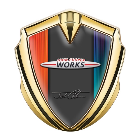 Mini Cooper Trunk Emblem Badge Gold Multicolor John Cooper Signature