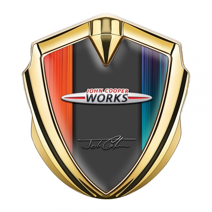 Mini Cooper Trunk Emblem Badge Gold Multicolor John Cooper Signature