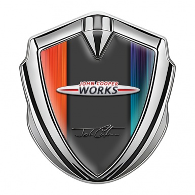 Mini Cooper Trunk Emblem Badge Silver Multicolor John Cooper Signature
