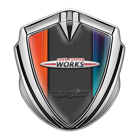 Mini Cooper Trunk Emblem Badge Silver Multicolor John Cooper Signature