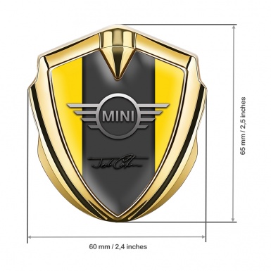 Mini Cooper Fender Emblem Gold Yellow Base John Cooper Signature