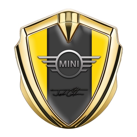 Mini Cooper Fender Emblem Gold Yellow Base John Cooper Signature