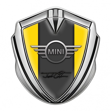 Mini Cooper Fender Emblem Silver Yellow Base John Cooper Signature