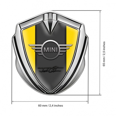 Mini Cooper Fender Emblem Silver Yellow Base John Cooper Signature