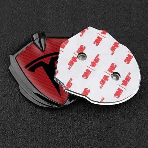 Tesla Self Adhesive Bodyside Emblem Graphite Red Carbon Black Edition