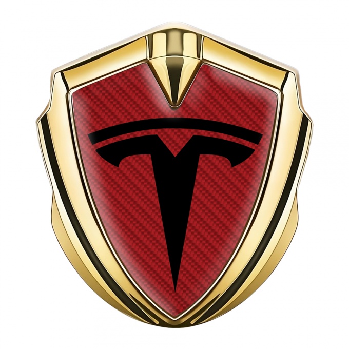 Tesla Self Adhesive Bodyside Emblem Gold Red Carbon Black Edition