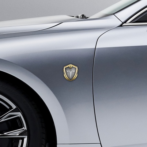 Tesla Tuning Emblem Self Adhesive Gold Light Carbon Grey Logo