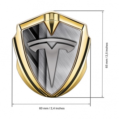 Tesla Bodyside Emblem Gold Brushed Metal Effect Grey Logo
