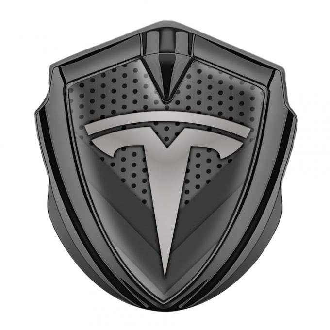 Tesla 3D Car Metal Emblem Graphite Grey Dot Grid Logo Edition
