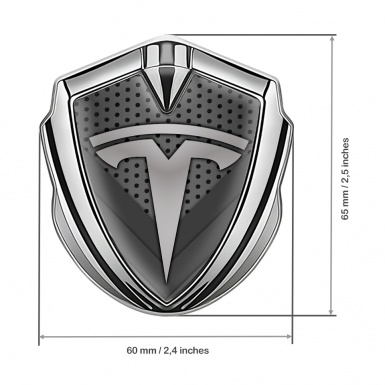 Tesla 3D Car Metal Emblem Silver Grey Dot Grid Logo Edition