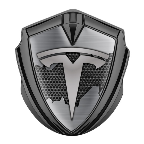 Tesla 3D Car Metal Emblem Graphite Dark Hex Cracked Design