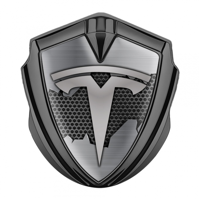 Tesla 3D Car Metal Emblem Graphite Dark Hex Cracked Design
