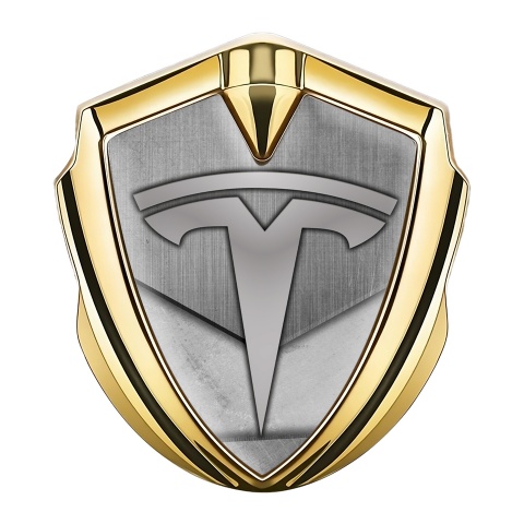 Tesla Bodyside Emblem Gold Metallic Grey Accent Logo Design