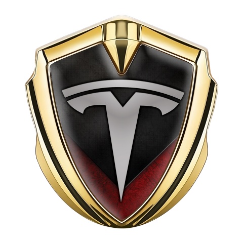 Tesla Fender Metal Emblem Badge Gold Red V Shaped Design