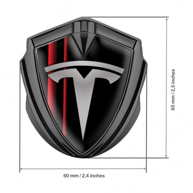 Tesla Trunk Emblem Badge Graphite Red Stripes Grey Logo Design