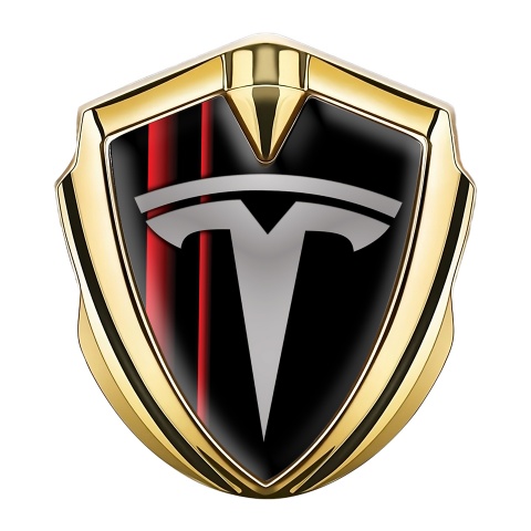Tesla Trunk Emblem Badge Gold Red Stripes Grey Logo Design