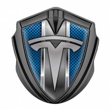 Tesla Trunk Emblem Graphite Metallic Stripe Blue Mesh Design