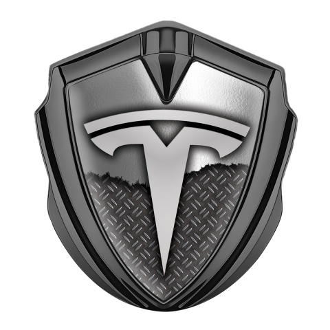 Tesla 3D Car Metal Emblem Graphite Half Metal Plate Edition
