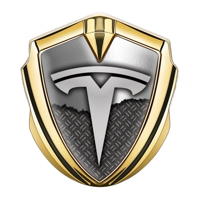 Tesla 3D Car Metal Emblem Gold Half Metal Plate Edition