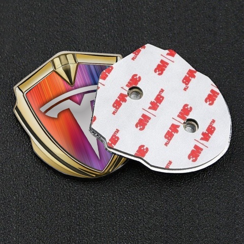 Tesla Fender Emblem Badge Gold Full Spectrum Color Design