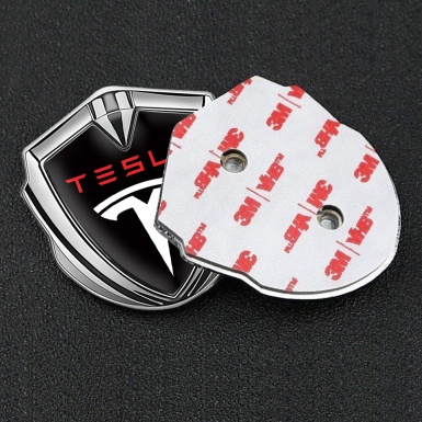 Tesla Fender Emblem Badge Silver Black Base White Red Logo