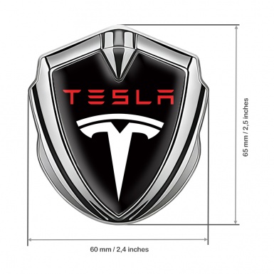 Tesla Fender Emblem Badge Silver Black Base White Red Logo