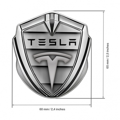Tesla Trunk Emblem Badge Silver Grey Shutter Effect Edition